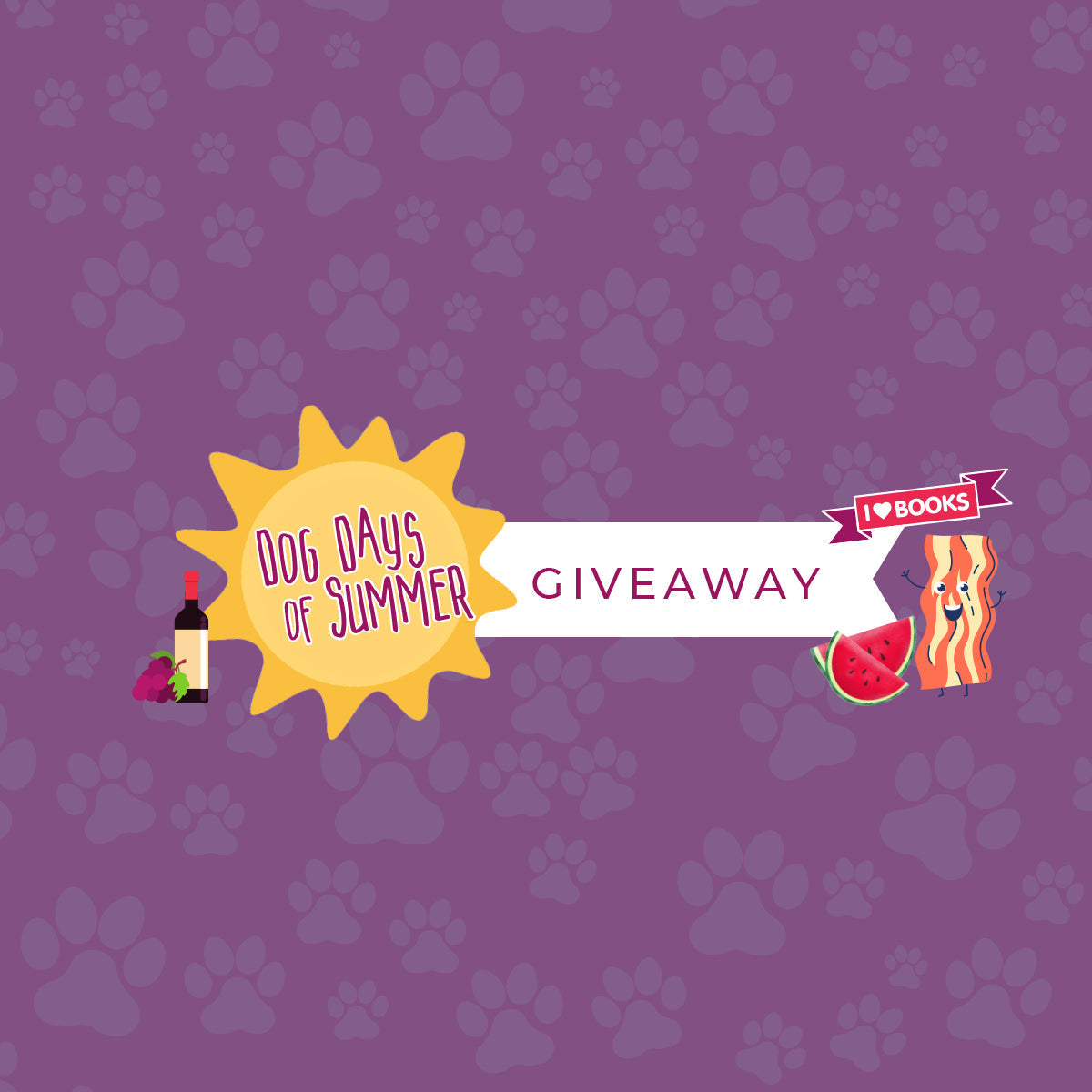 Dog Days of Summer Giveaway Banner with purple paw prints in the background