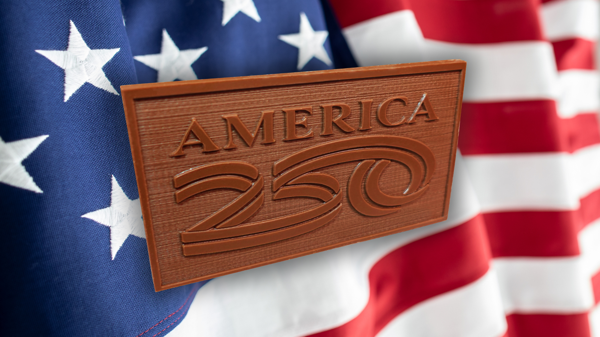 Lore's Milk Chocolate America 250 Bar over and american flag