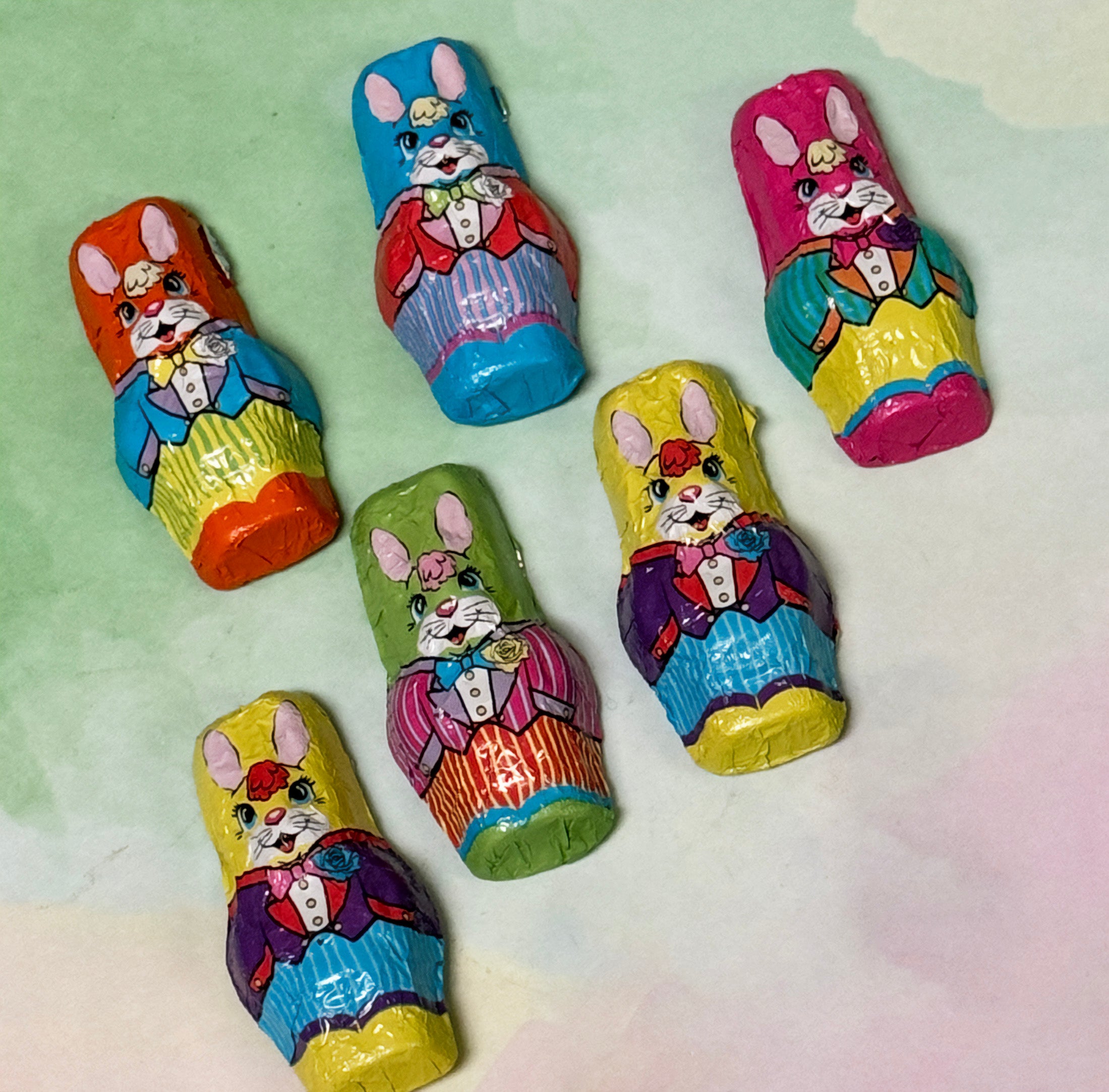 Lore's Chocolates - Bright Foiled Standing Bunnies - milk chocolate