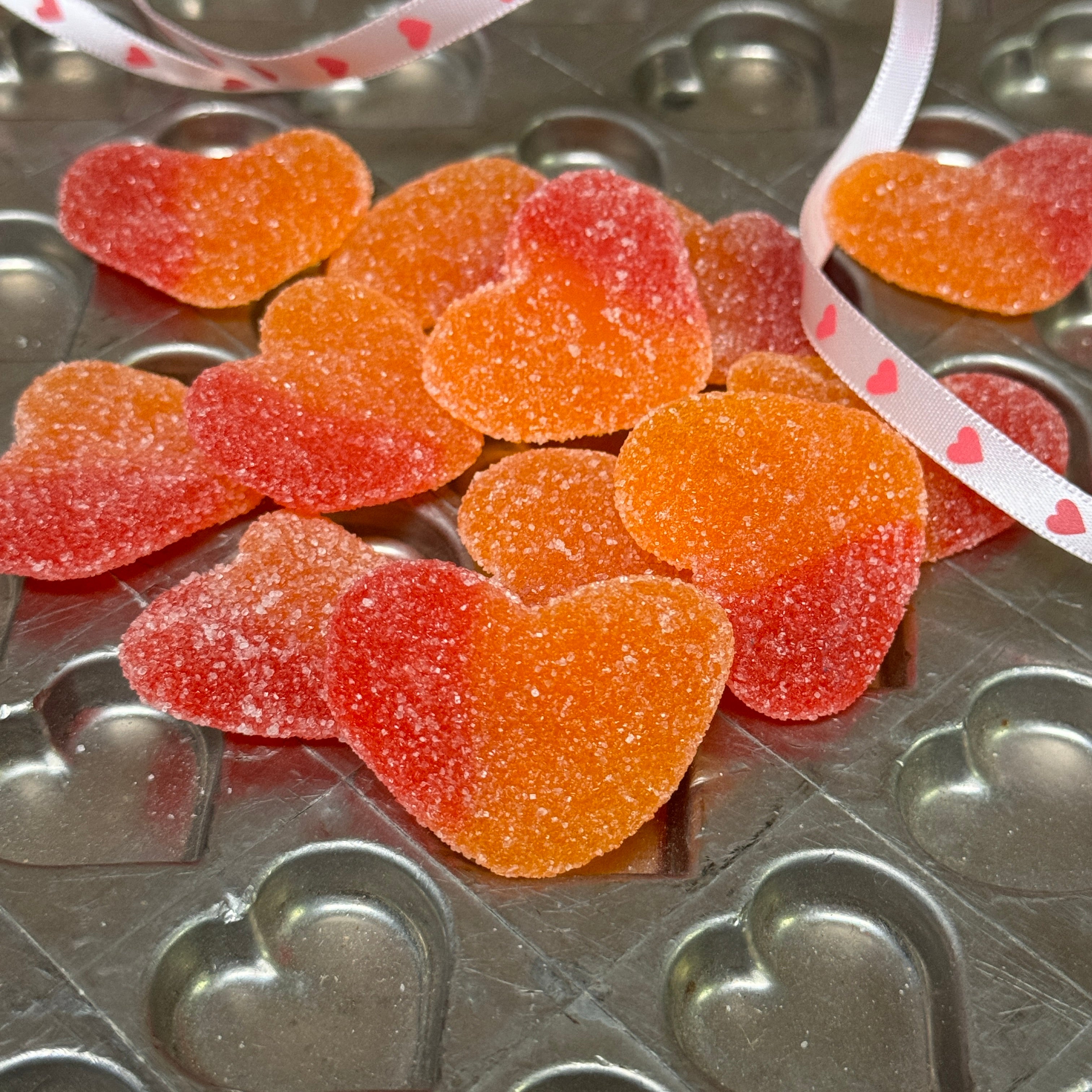 peachy flavor -chewy-shape of a heart