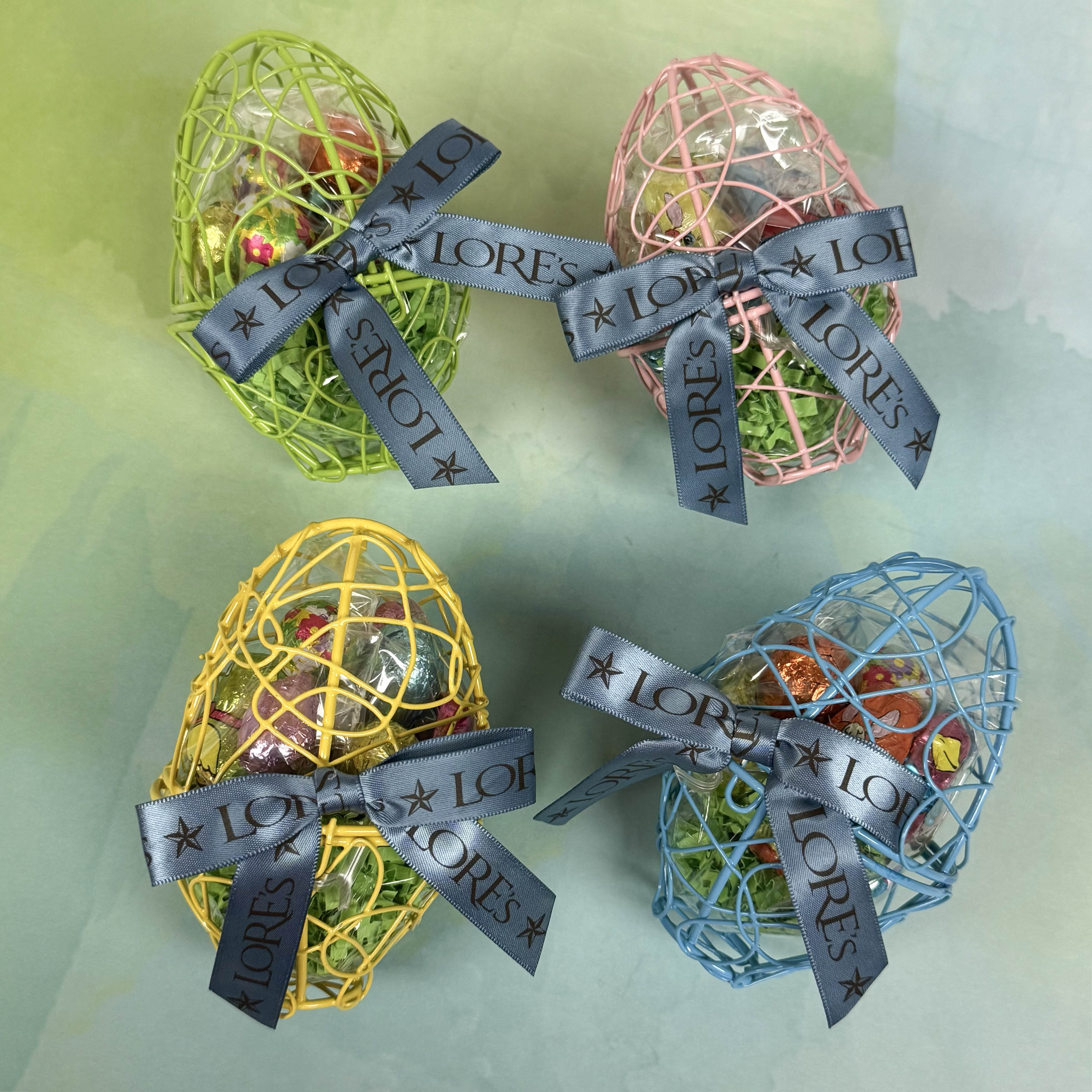 Wire Eggs filled with foil wrapped Easter Chocolates