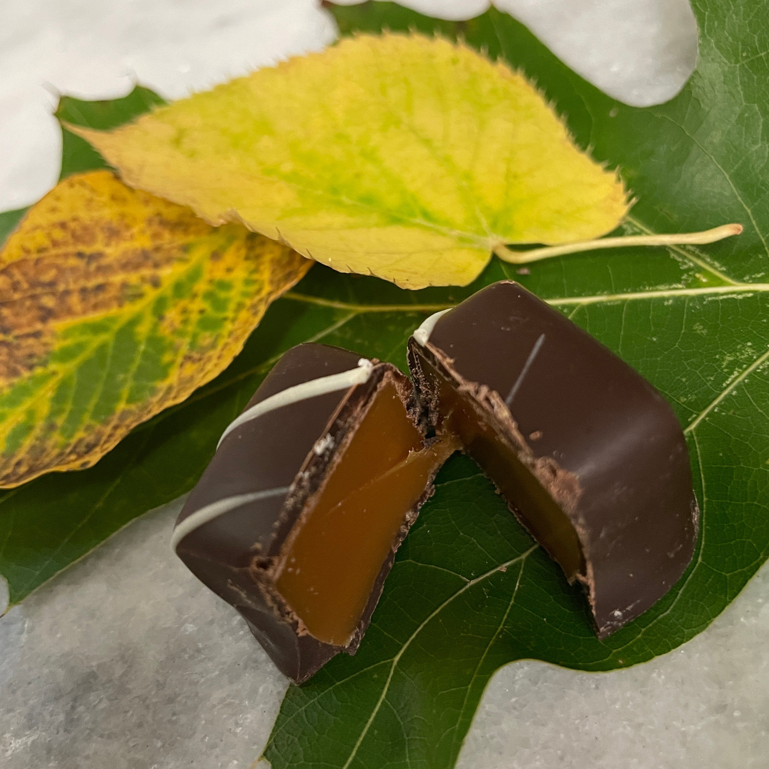 Chai Caramel Detail made and sold by Lore's Chocolates of Philadelphia