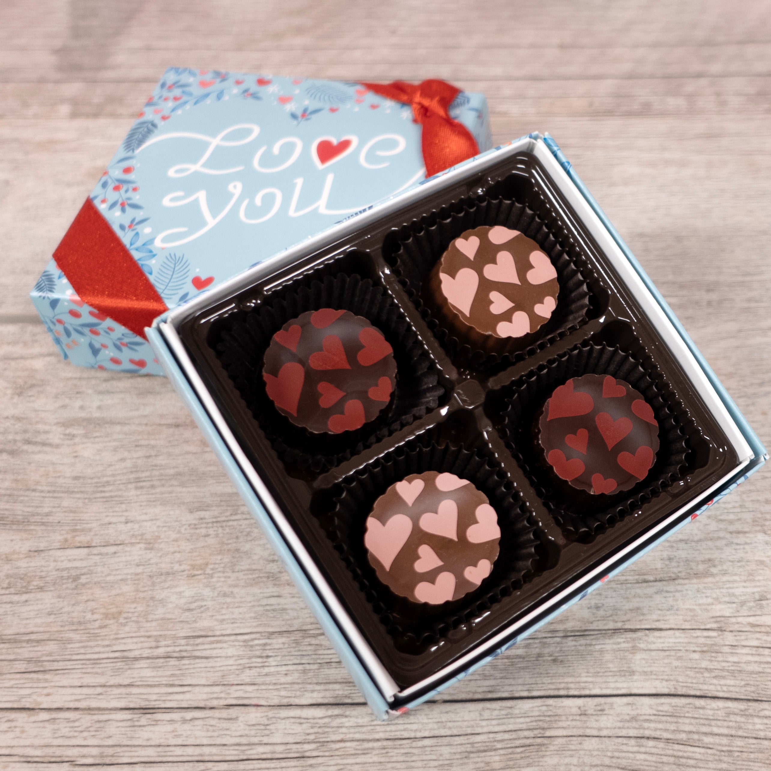 Valentine Heart Truffles 4 piece Love You Gift Box