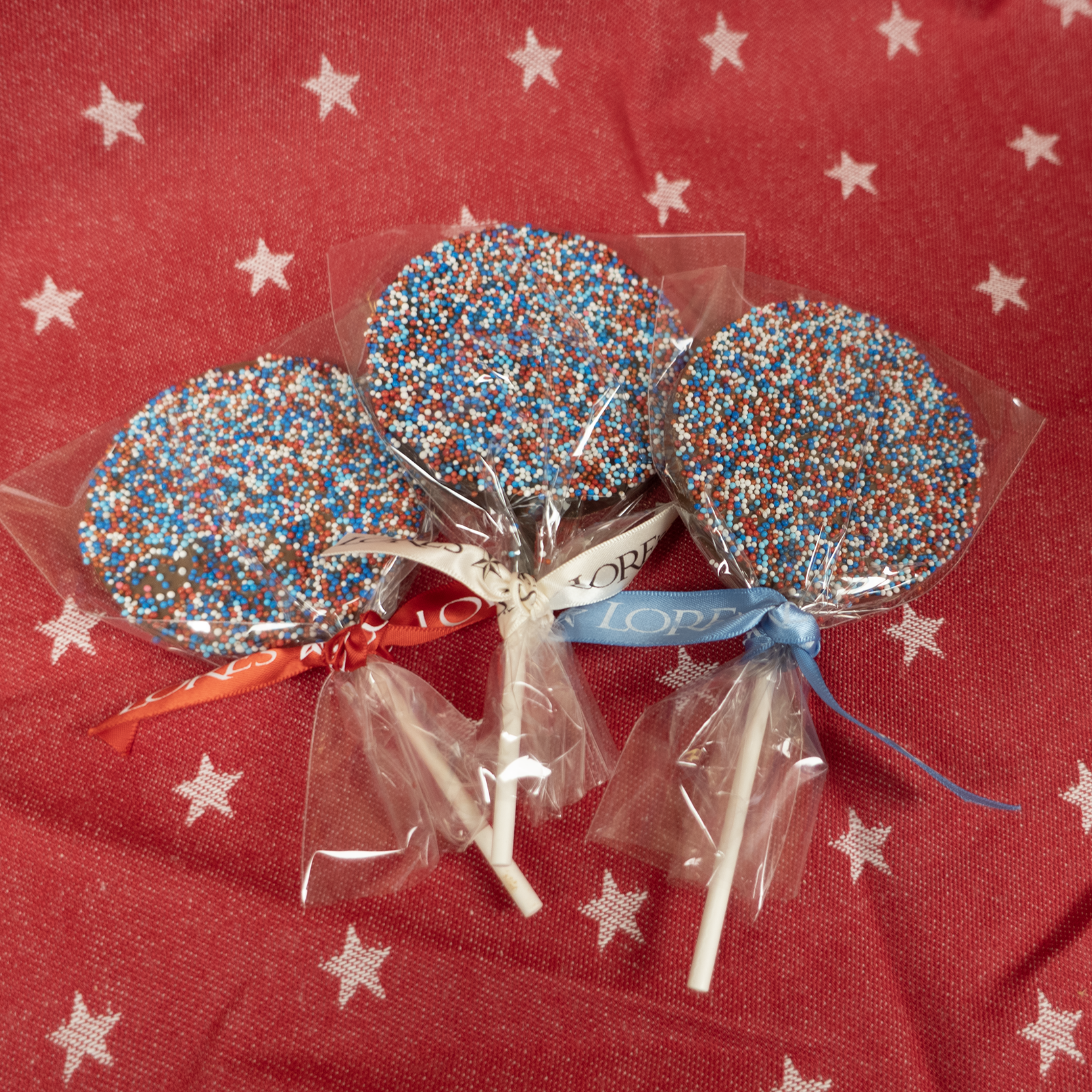 Nonpareil lollipops, with red white and blue seeds, sold in philadelphia