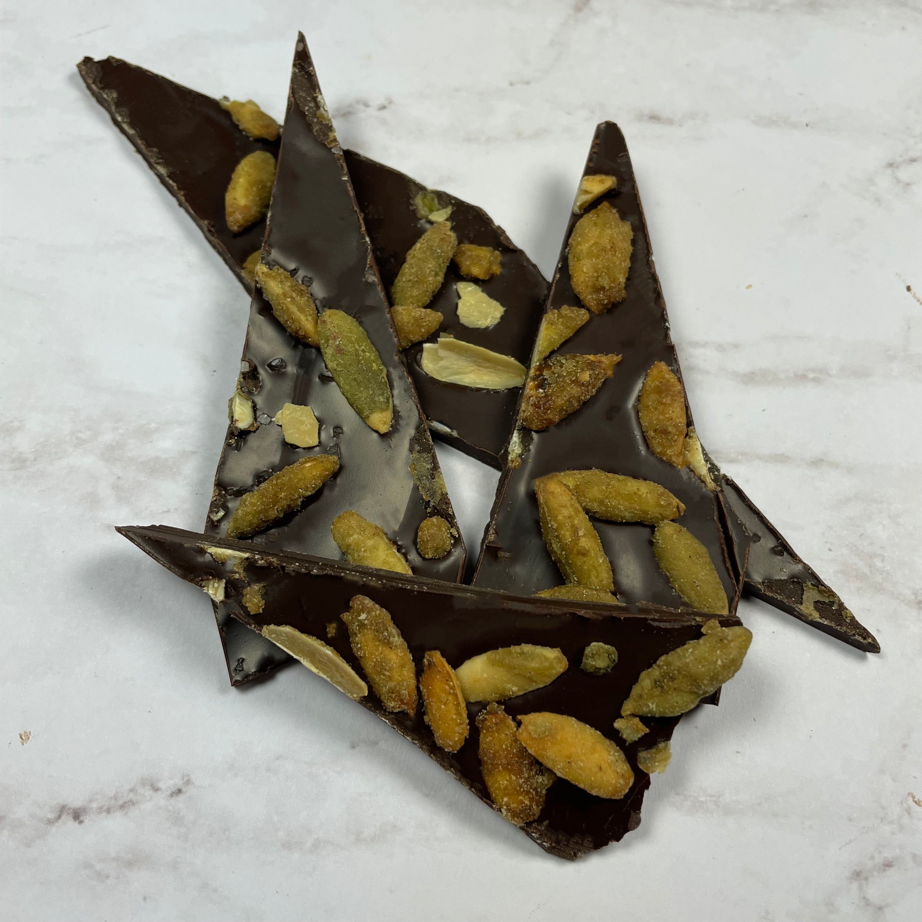 Dark Chocolate Candied Pumpkin Seed Bark- Pumpkin Seed Bark in Dark Chocolate - Philadelphia Made Dark Chocolate