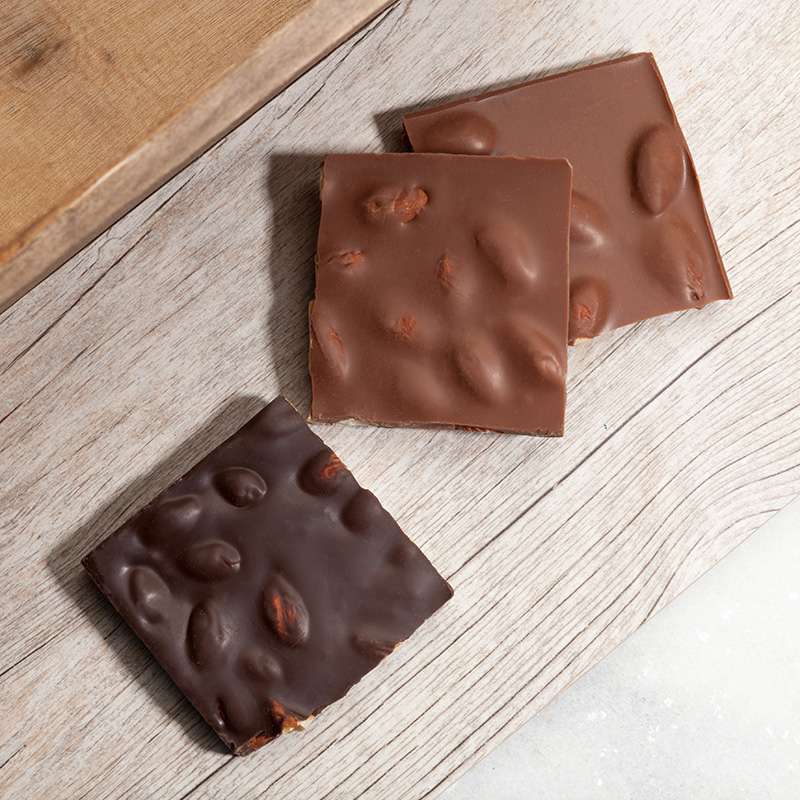 milk chocolate, and dark chocolate bark with whole almonds